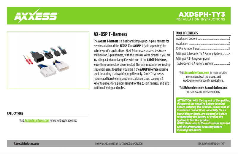 First page image of the manual for AXDSPH-TY3