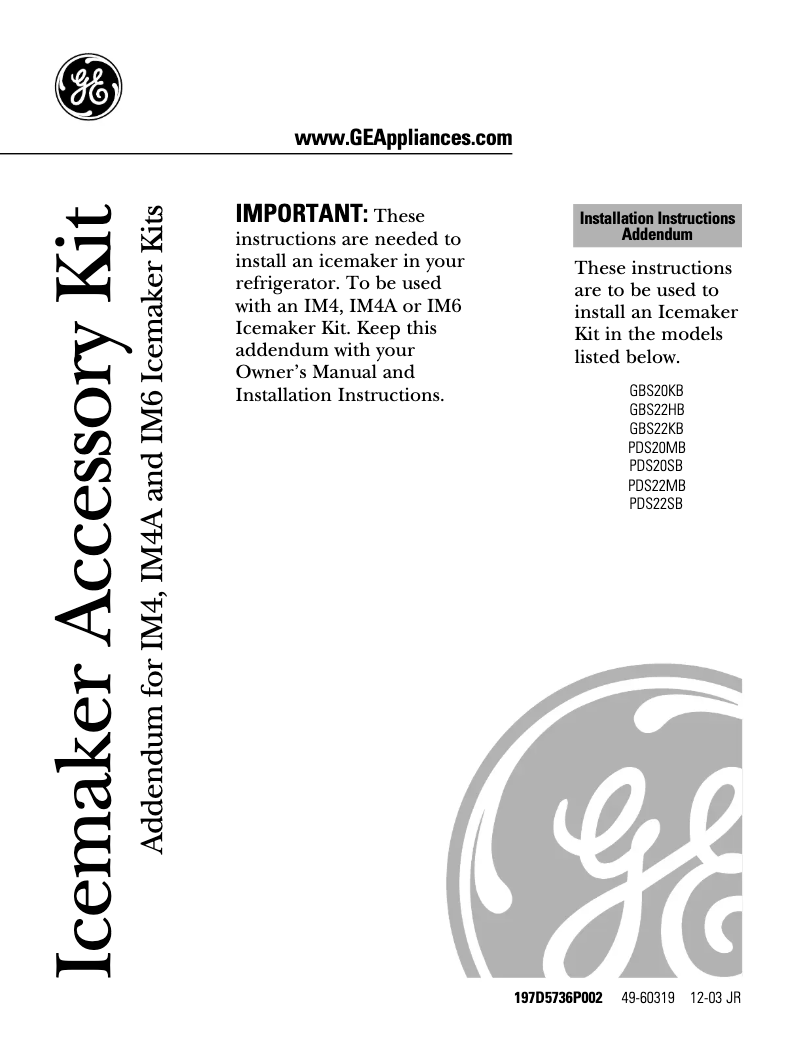 First page image of the manual for PDS22MBPBB