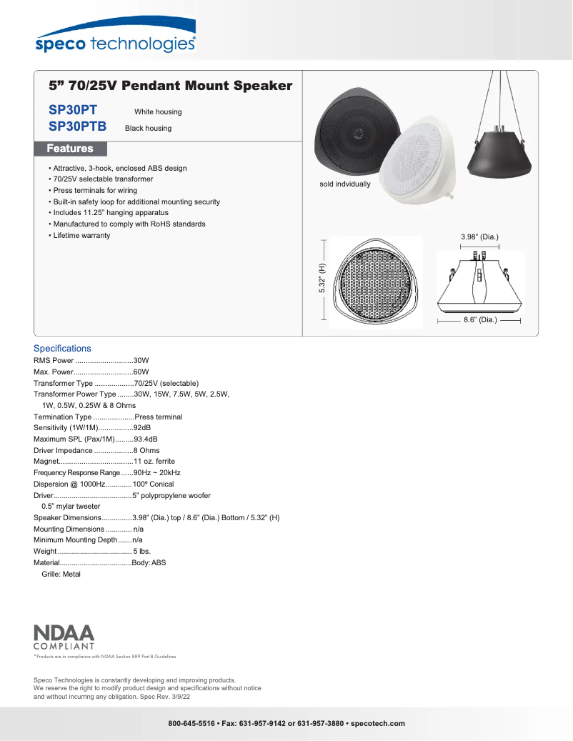 First page image of the manual for SP30PT