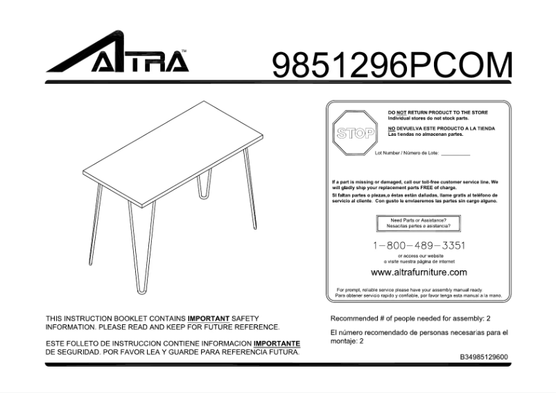 First page image of the manual for 9851296PCOM
