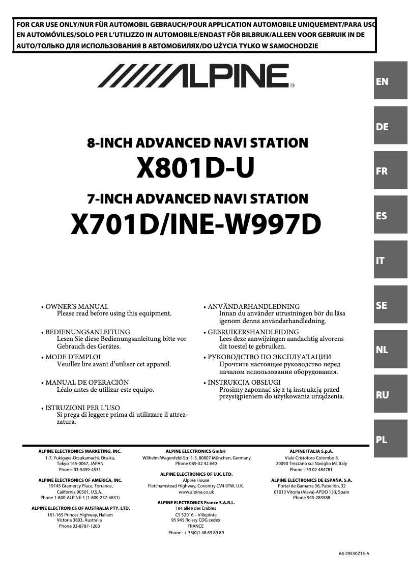 Page 1 of the manual User Manual Alpine X701D-A4