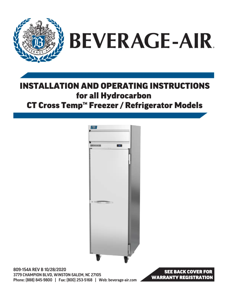 Page 1 of the manual User Manual Beverage-Air CT1HC-1HS