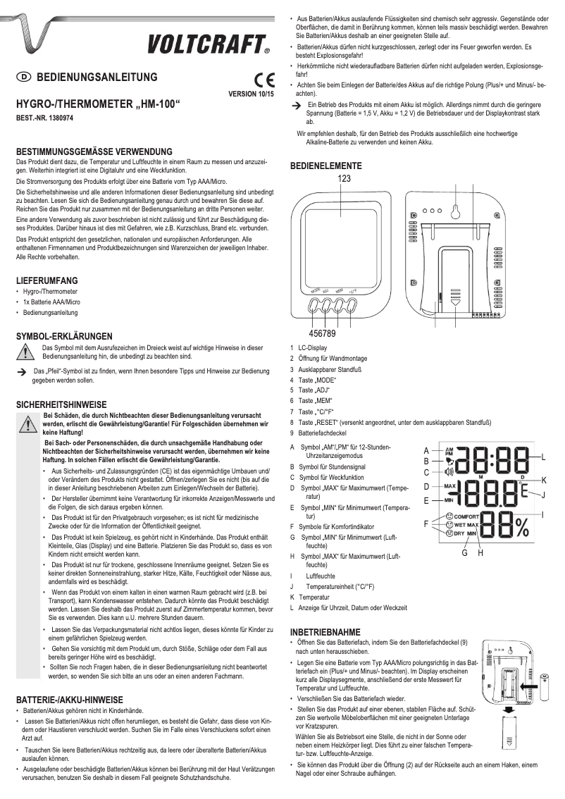 Page 1 of the manual User Manual Voltcraft HM-100