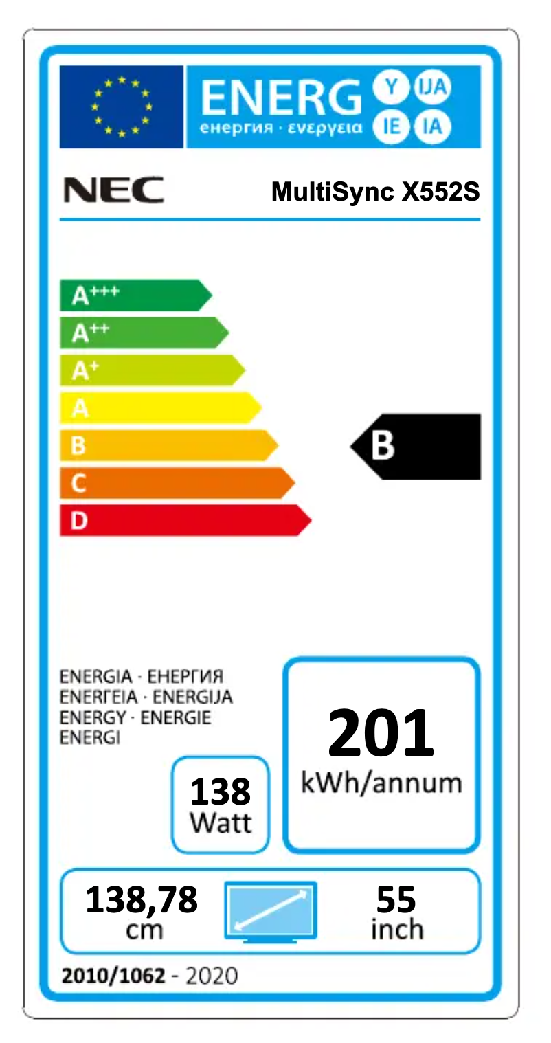 Page 1 of the manual Energy Label NEC MultiSync X552S