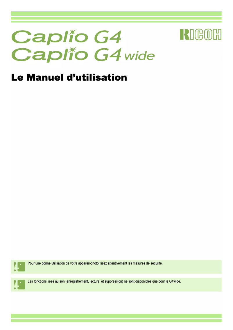First page image of the manual for Caplio G4
