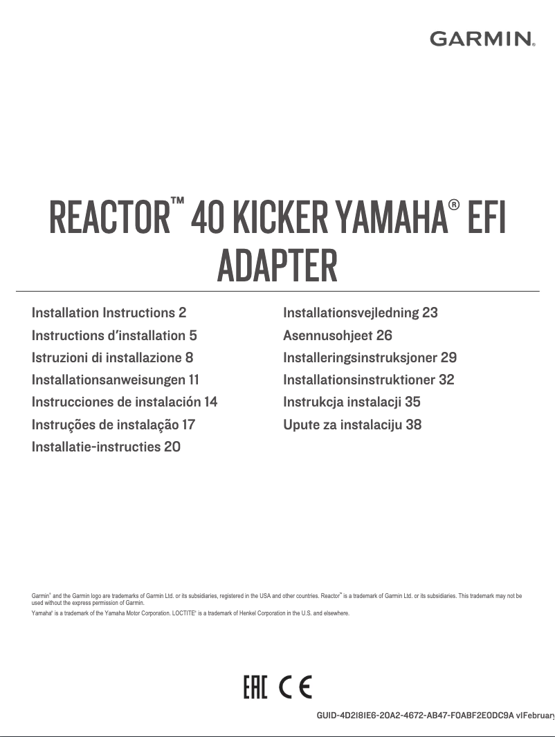 Page 1 of the manual Installation Guide Garmin Reactor 40 Kicker
