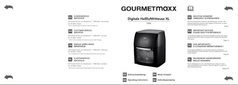 Page 1 of the manual User Manual Gourmetmaxx 11216