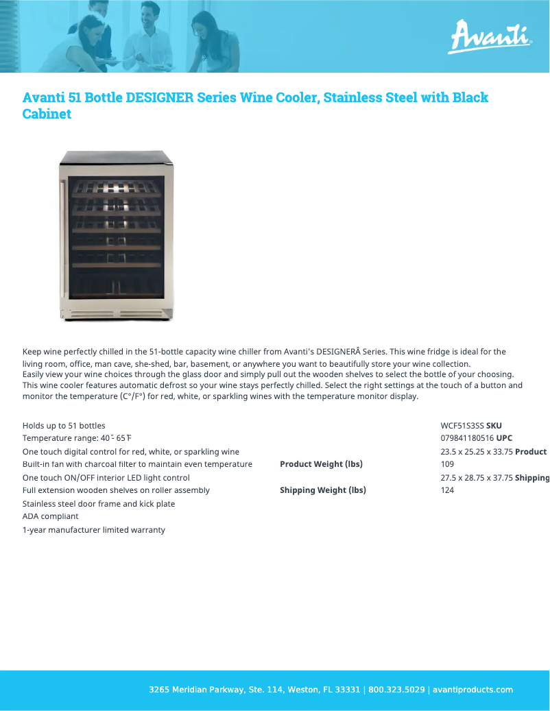 Page 1 of the manual Technical Sheet Avanti WCF51S3SS