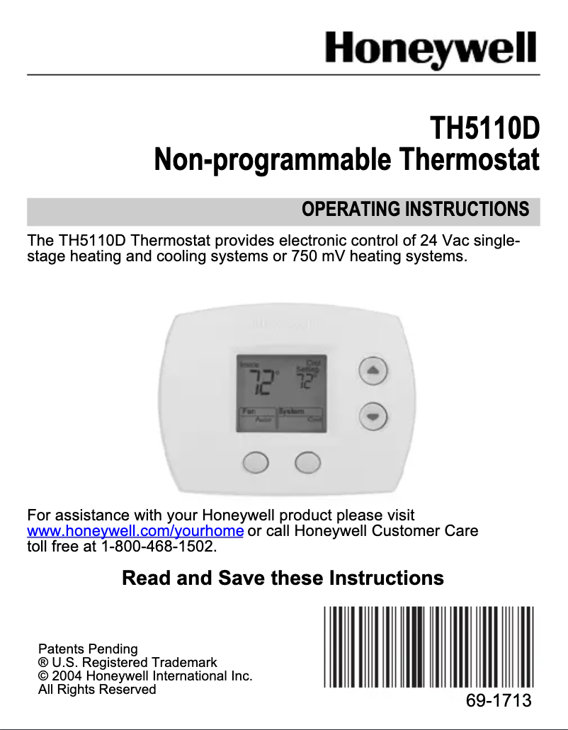 Page 1 of the manual User Manual Honeywell Focus Pro TH5110D1006