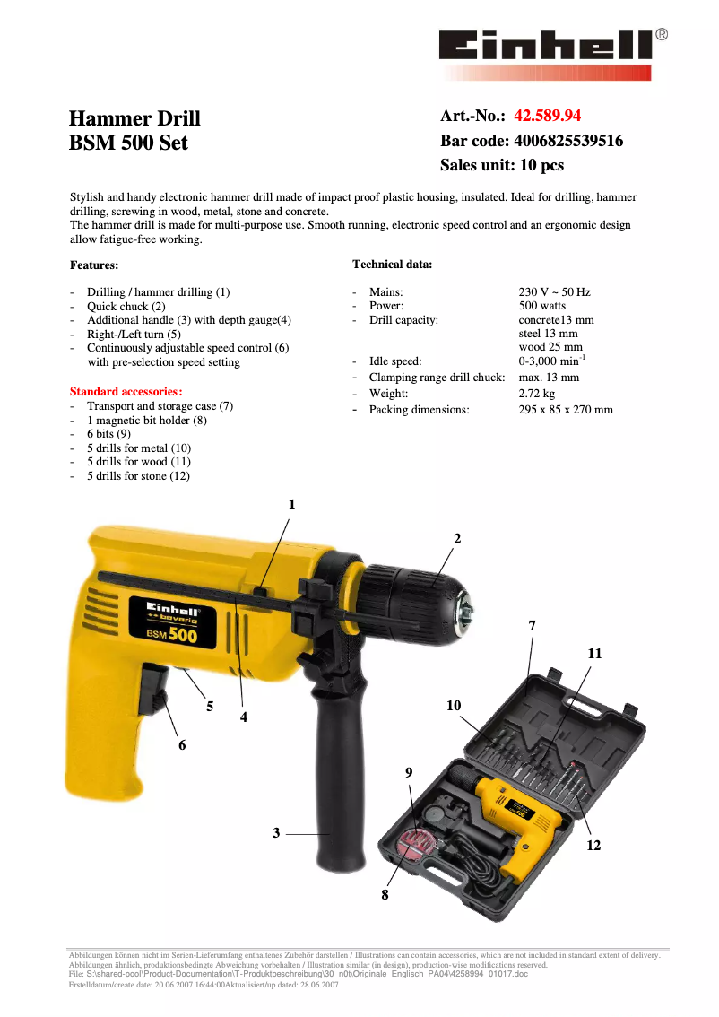Page 1 of the manual User Manual Bavaria by Einhell Bavaria BSM 500