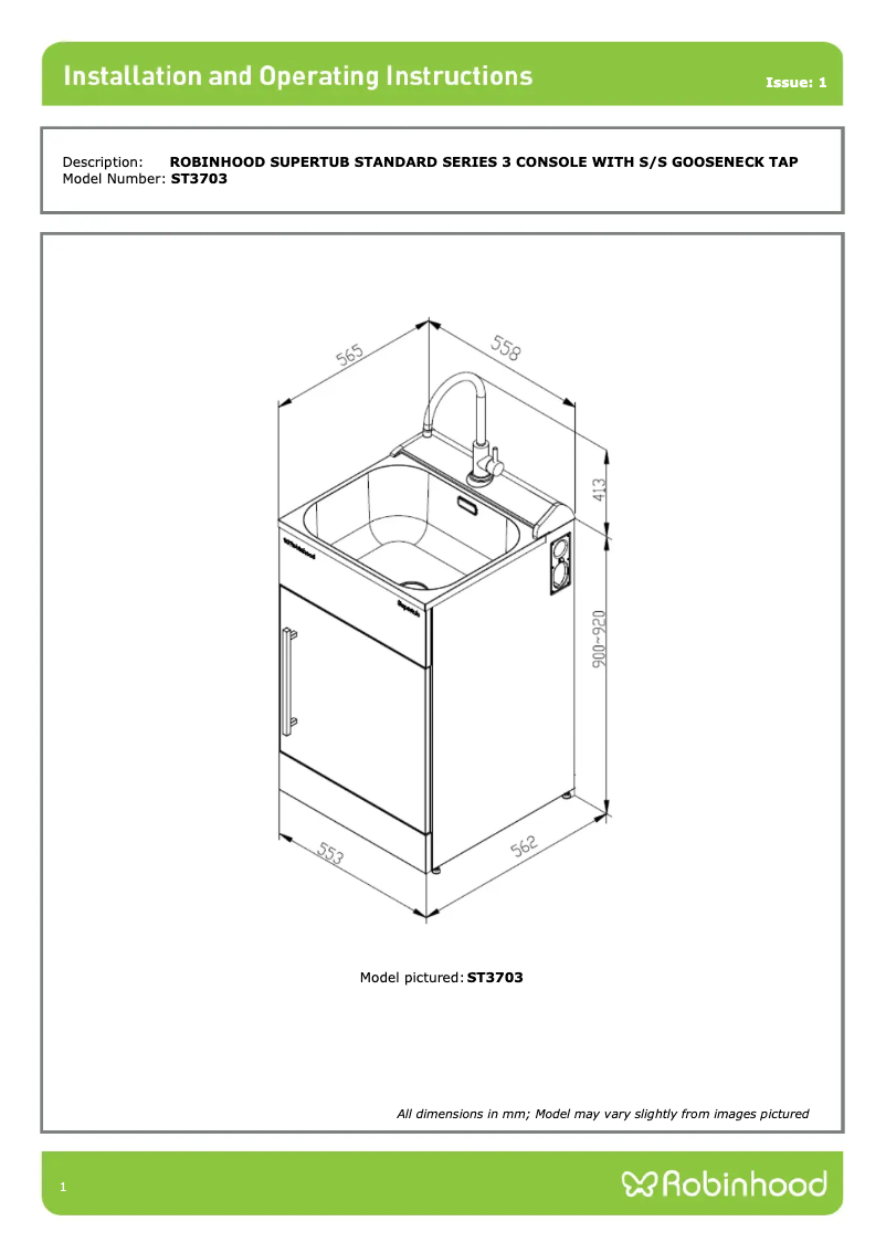 Page 1 of the manual Instructions / Assembly Robinhood ST1200