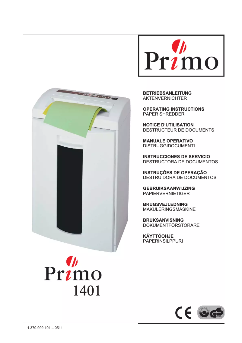 Page 1 of the manual User Manual Primo 1401 Office