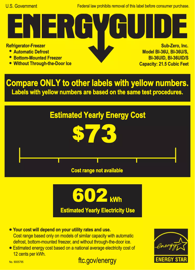 Page 1 of the manual Energy Label Sub-Zero BI-36U/S/TH-LH