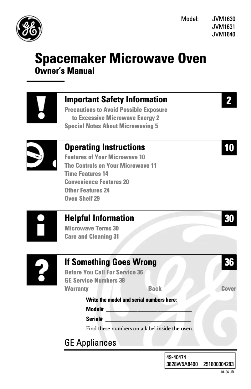 First page image of the manual for JVM1640SJ
