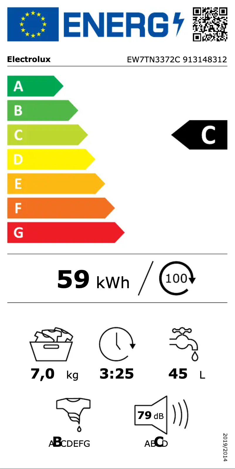 Page 1 of the manual Energy Label Electrolux EW7TN3372C