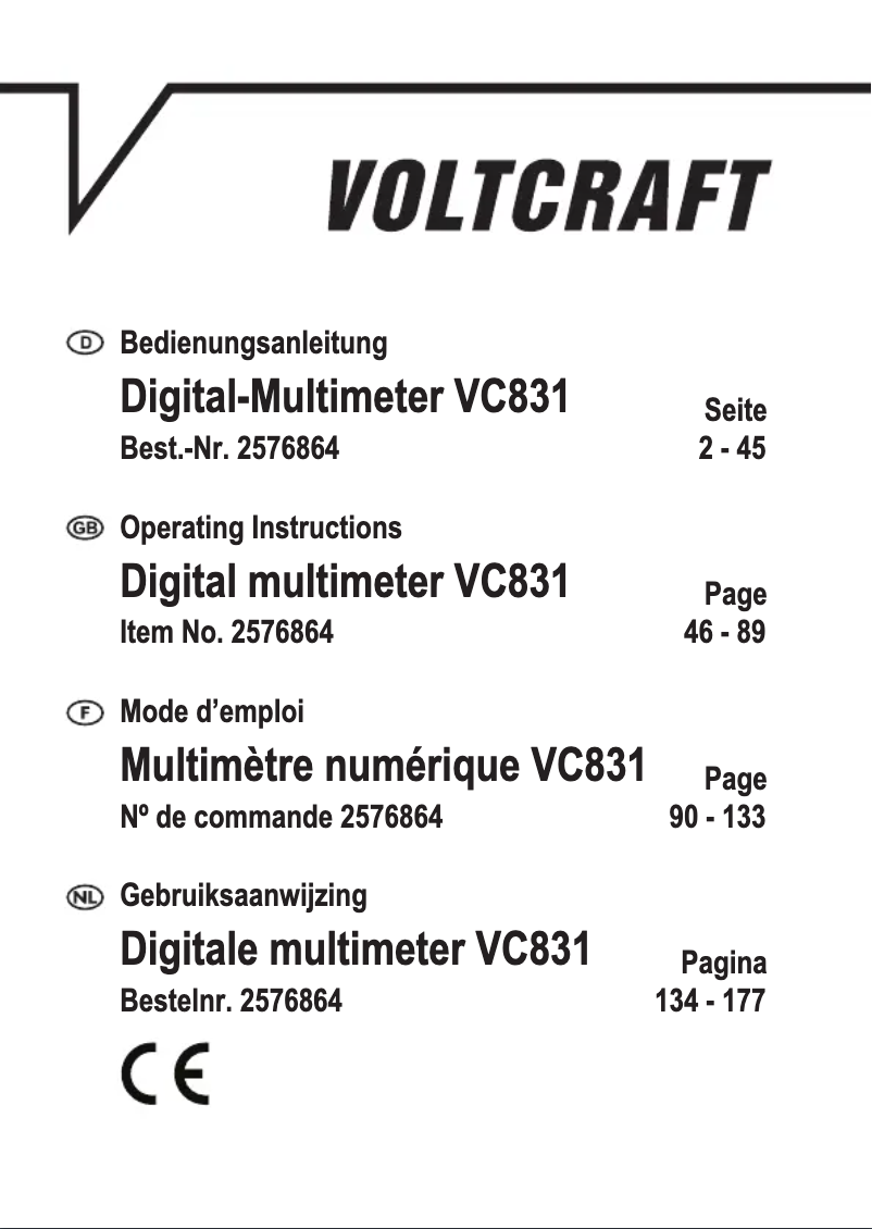 Page 1 of the manual User Manual Voltcraft VC831