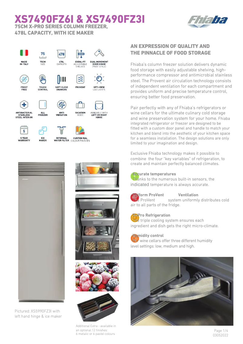 Page 1 of the manual Technical Sheet Fhiaba XS7490FZ3IA
