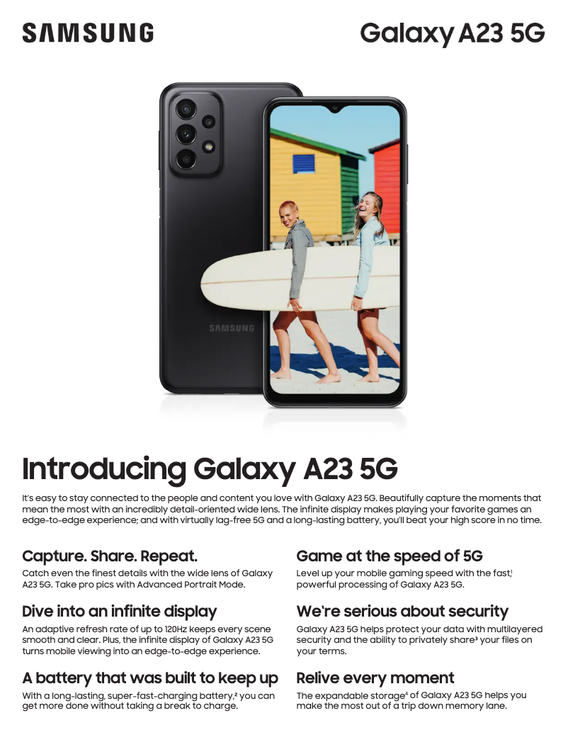 Page 1 of the manual Technical Sheet Samsung Galaxy A23