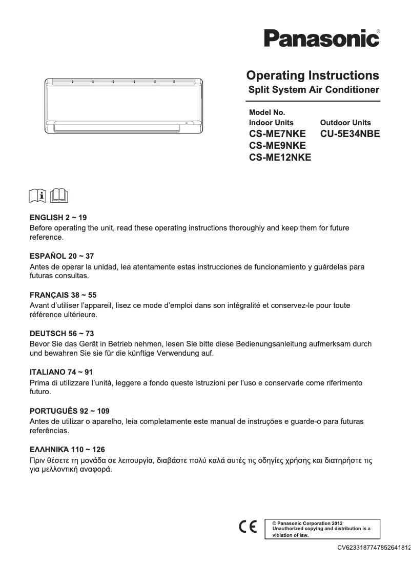 Page 1 of the manual User Manual Panasonic CS-ME12NKE