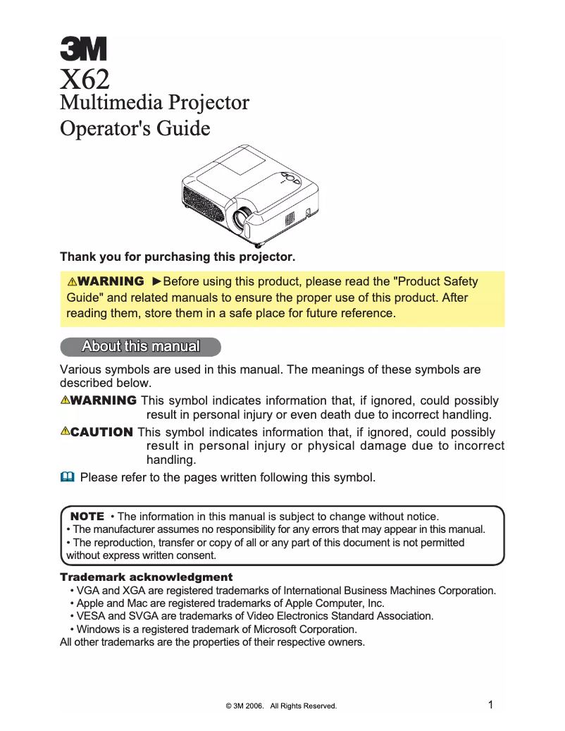 First page image of the manual for X62