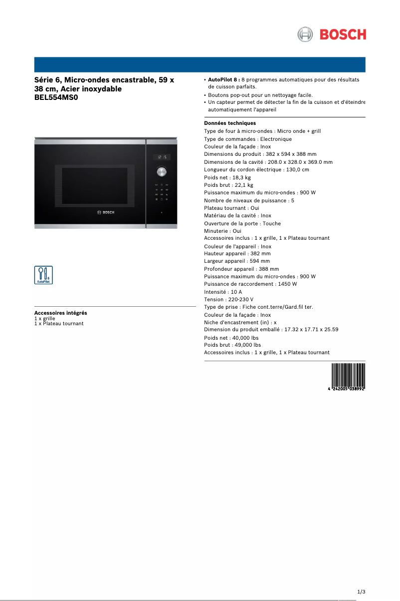 First page image of the manual for BEL554MS0
