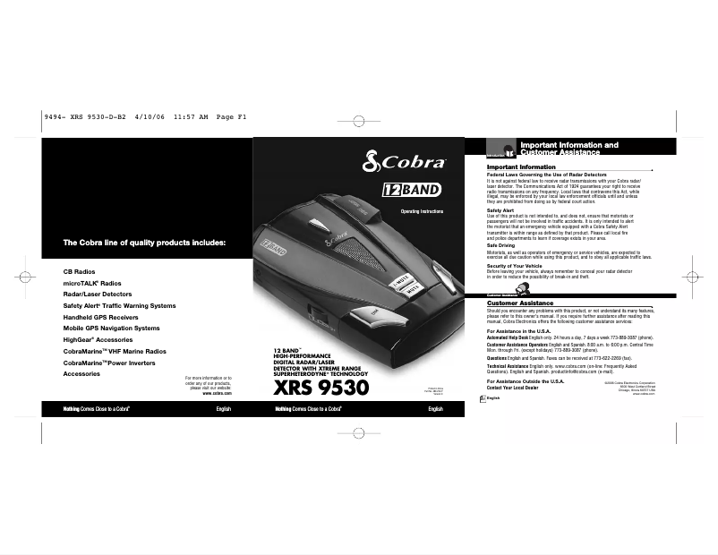 Image de la première page du manuel de l'appareil XRS 9530