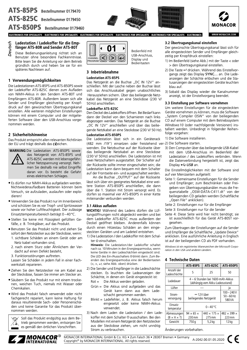 Page 1 of the manual User Manual Monacor ATS-825C