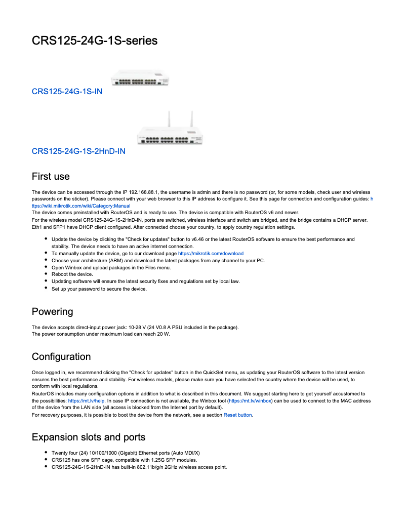 First page image of the manual for CRS125-24G-1S-2HnD-IN
