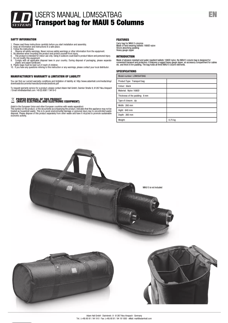 Page 1 of the manual User Manual LD Systems MAUI 5 SAT BAG