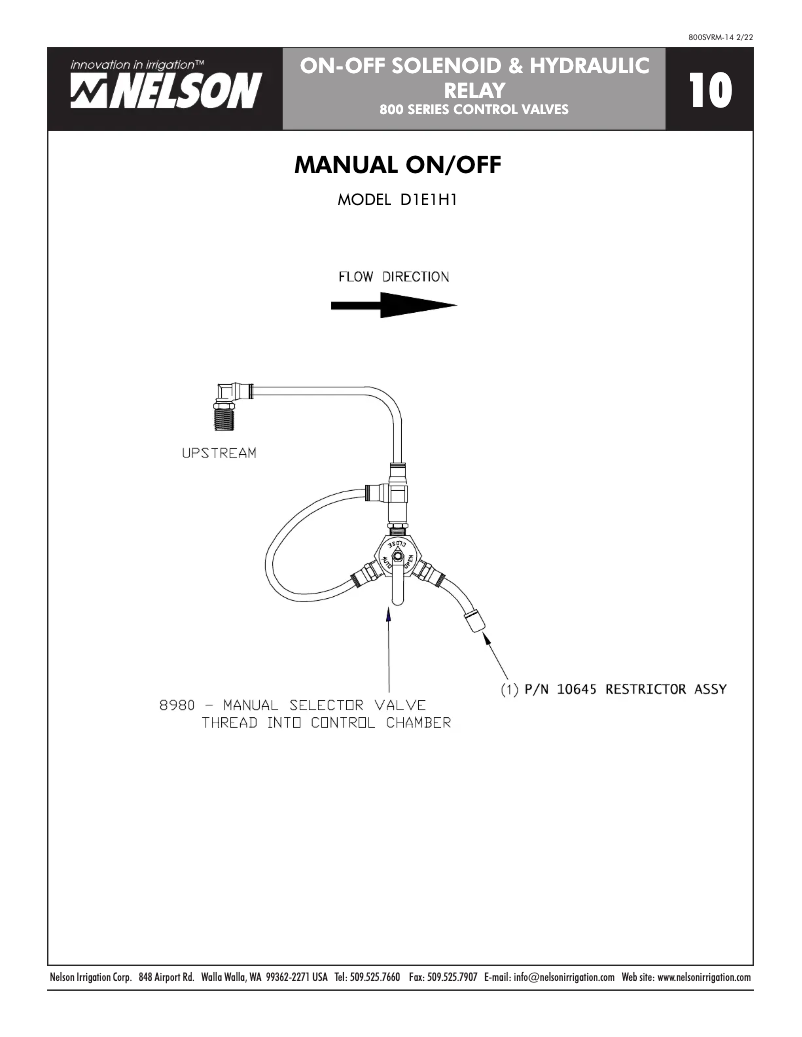 Page 1 of the manual Wiring Diagram Nelson 800 Series On/Off Valves