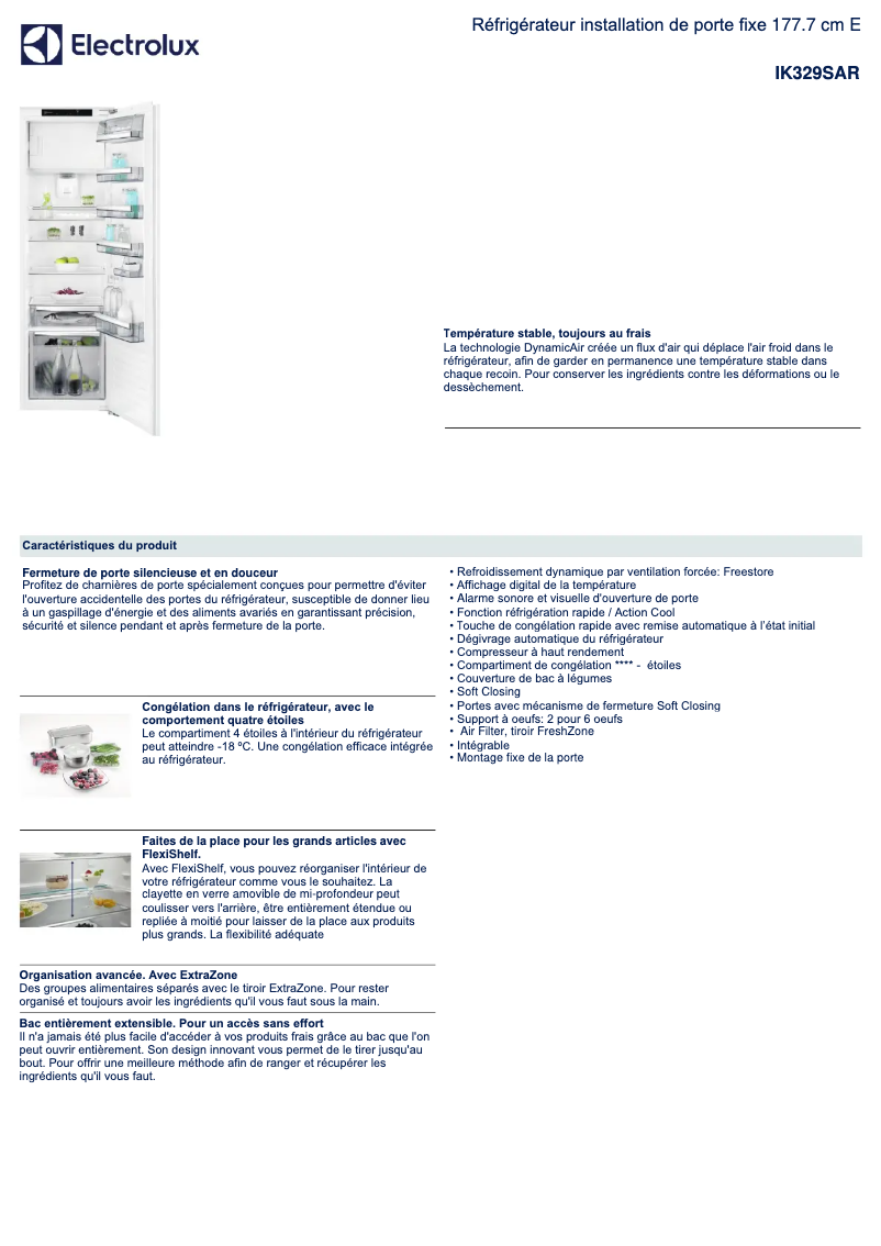 Page 1 of the manual Technical Sheet Electrolux IK329SAR