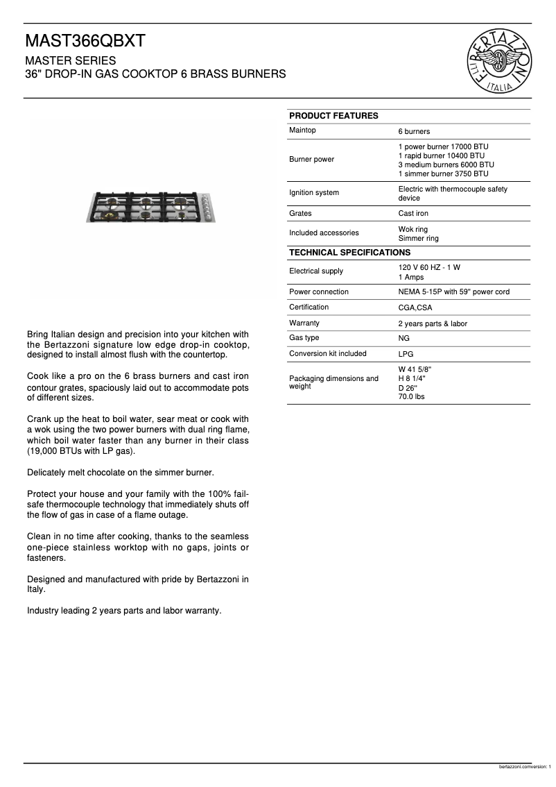 First page image of the manual for MAST366QBXT