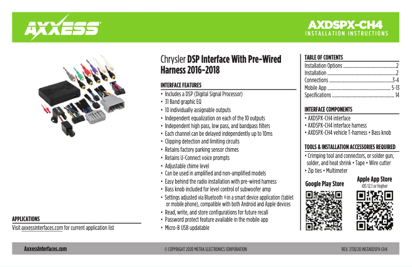 First page image of the manual for AXDSPX-CH4