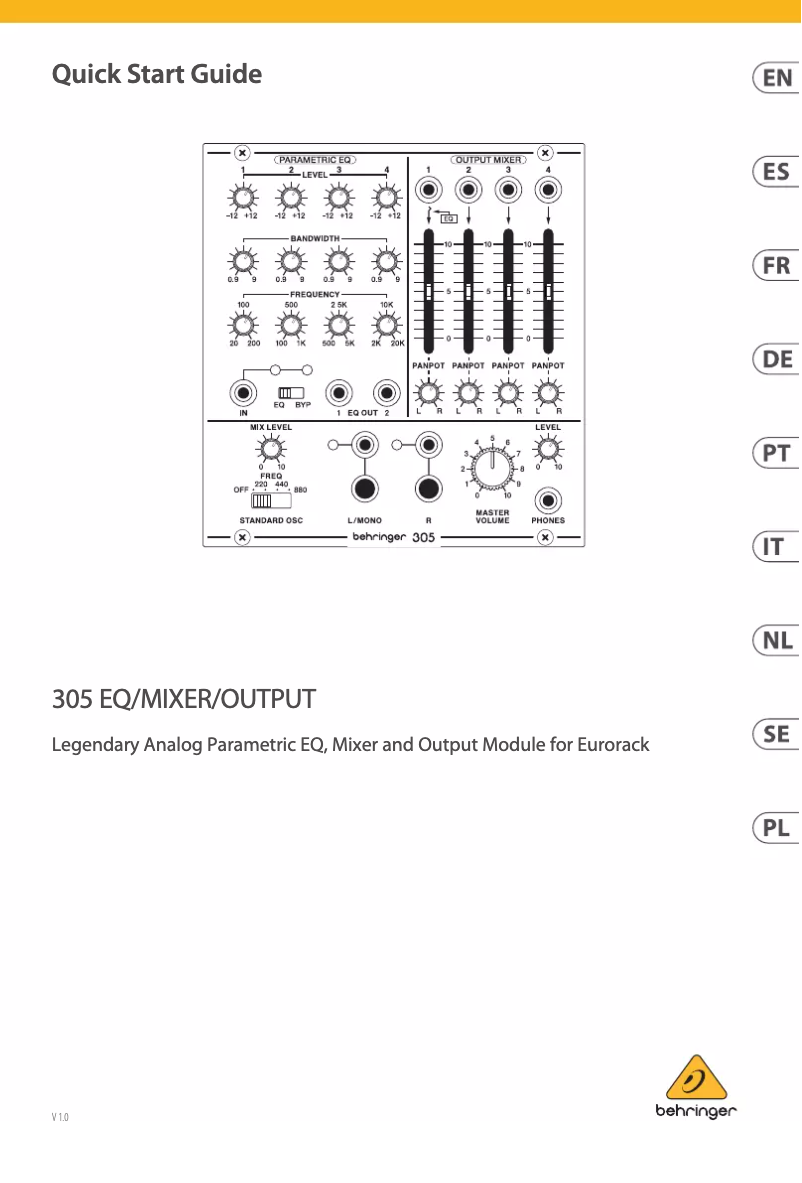 Page 1 of the manual User Manual Behringer 305 EQ/Mixer/Output