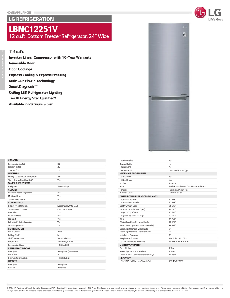 First page image of the manual for LBNC12251V