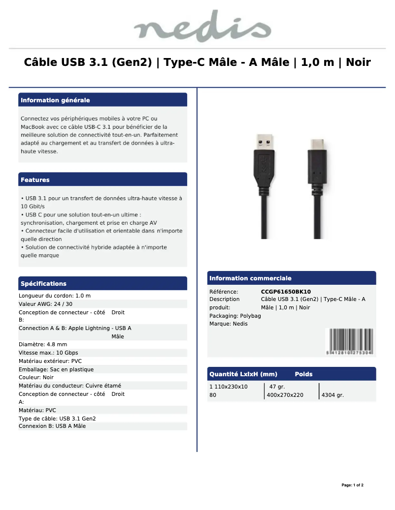Page 1 of the manual User Manual Nedis CCGP61650BK10