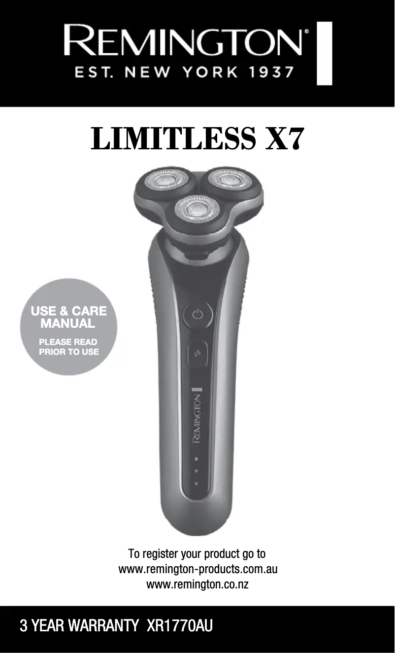Page 1 of the manual User Manual Remington Limitless X7 XR1770AU