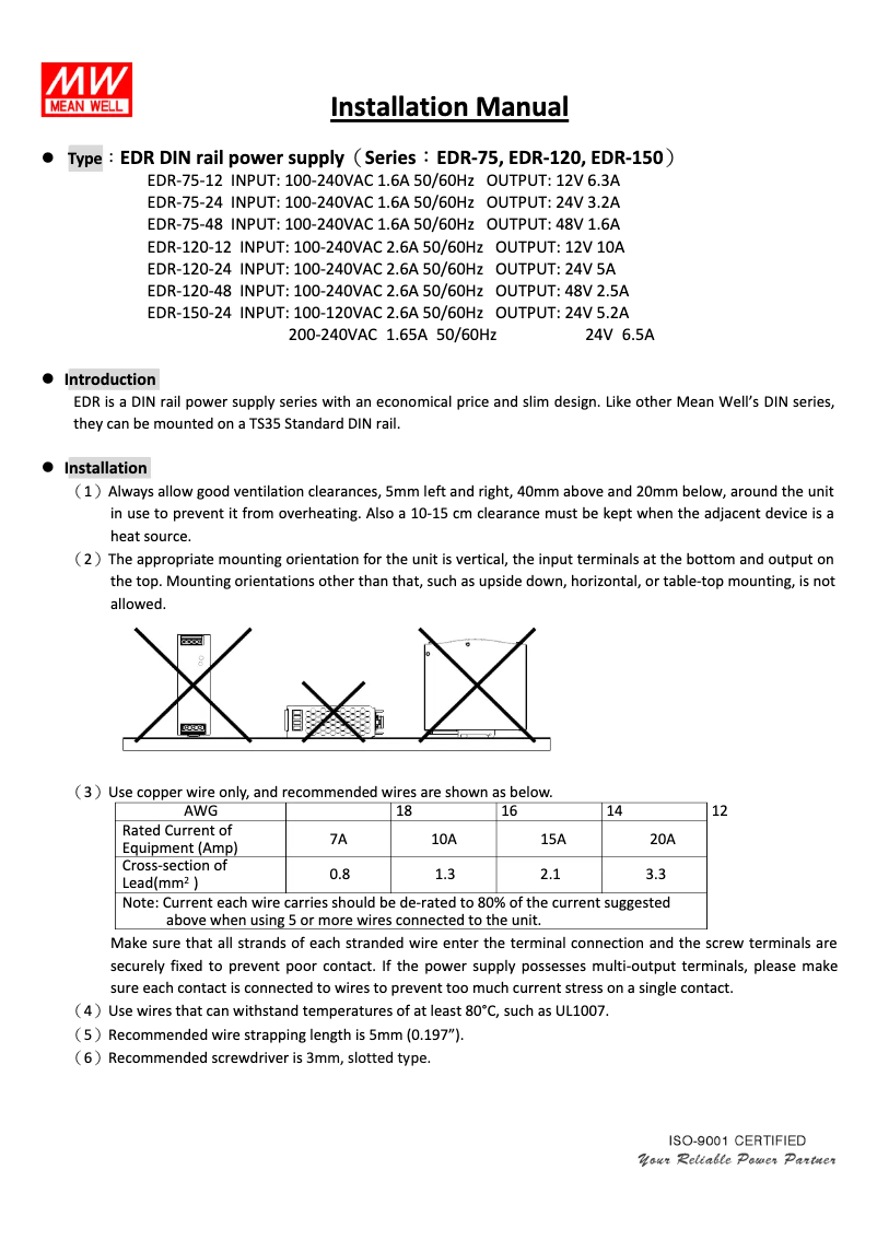 First page image of the manual for EDR-120-48