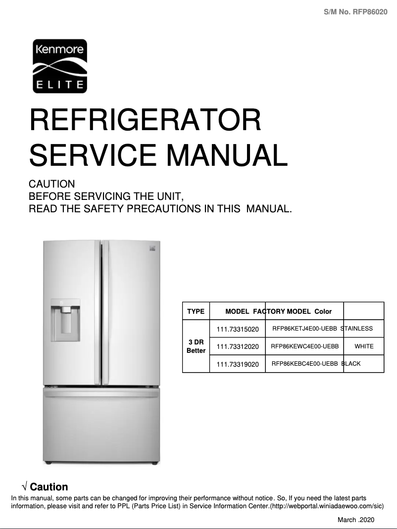 Page 1 of the manual User Manual Kenmore 73315
