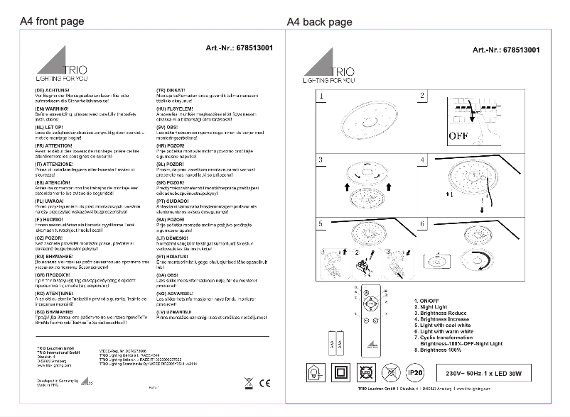 Page 1 of the manual User Manual Trio Lighting Seiko 678513001