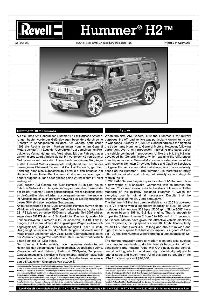 First page image of the manual for Hummer H2