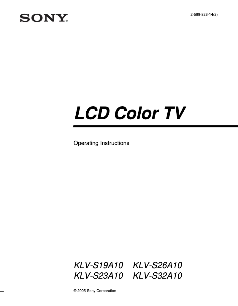 First page image of the manual for Bravia KLV-S32A10