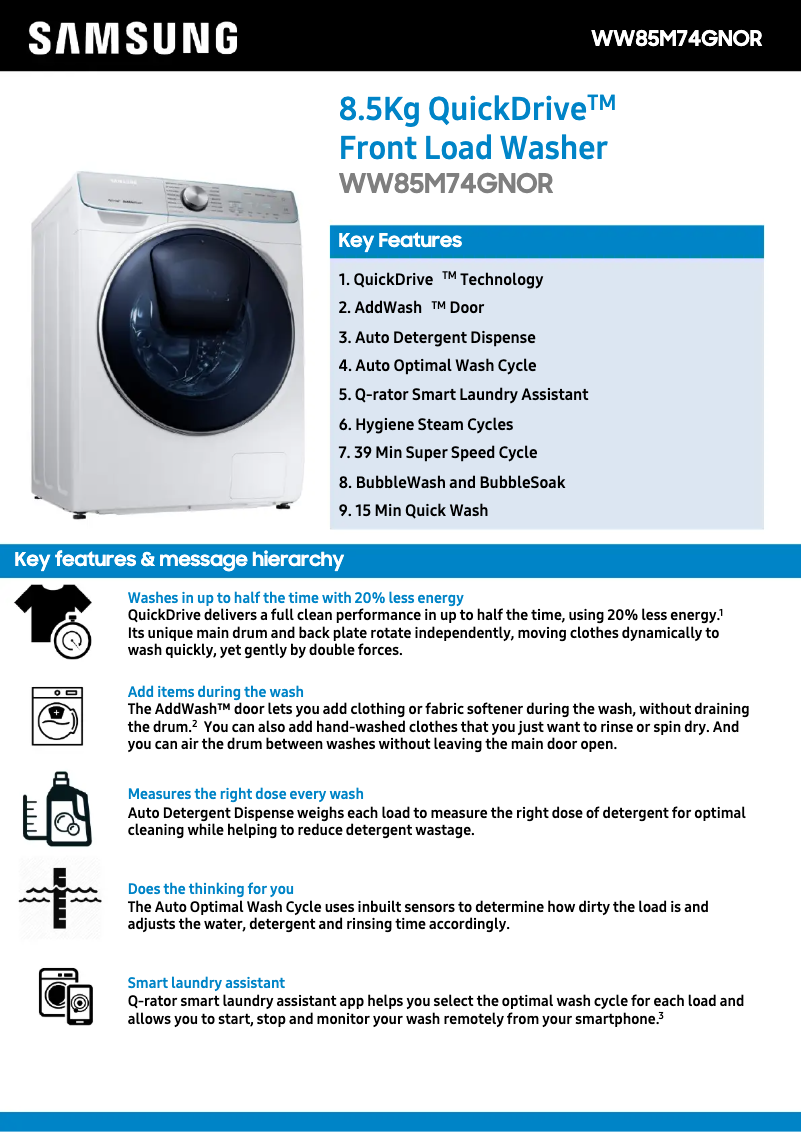 First page image of the manual for WW85M74GNOR