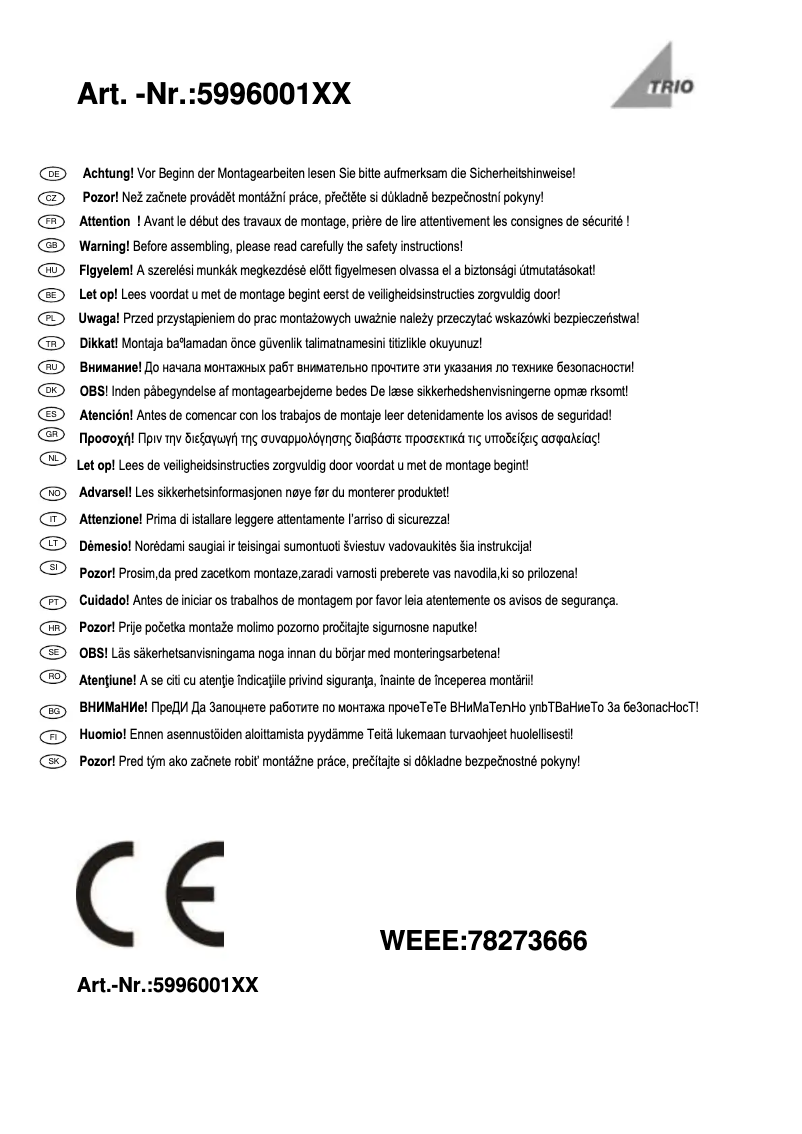 Page 1 of the manual User Manual Trio Lighting Bello