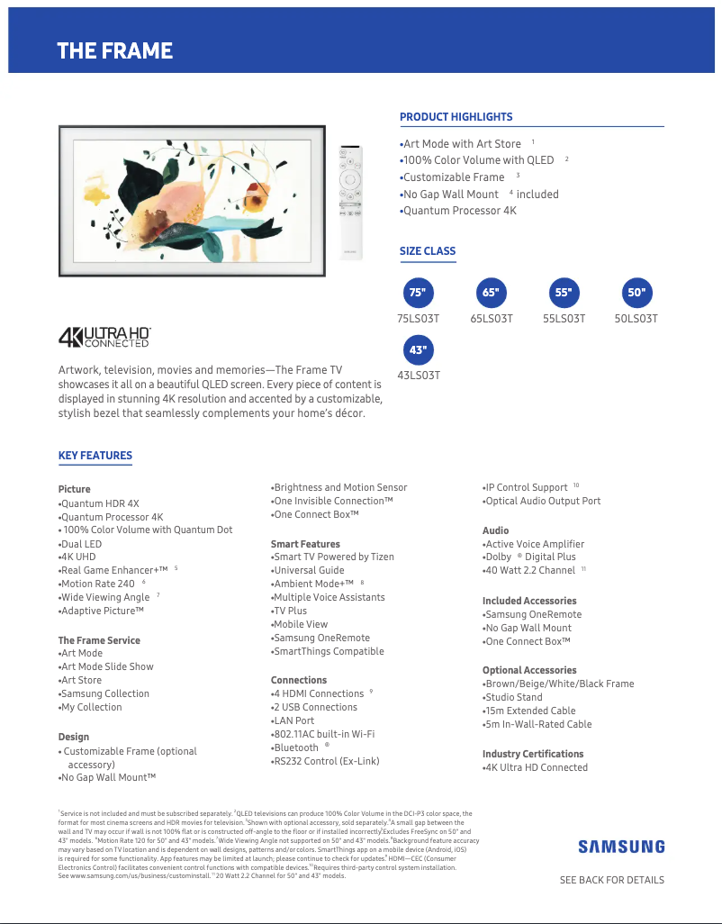 First page image of the manual for QN43LS03TAFXZA