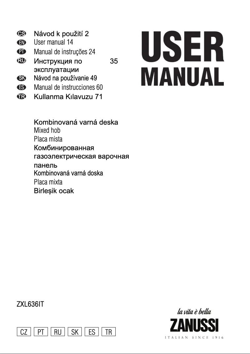 Page 1 of the manual User Manual Zanussi ZXL636ITX