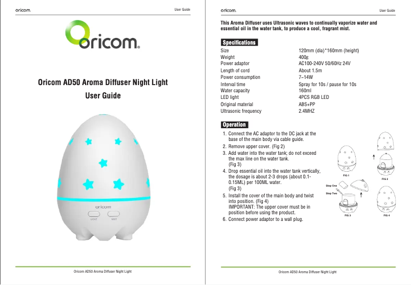 Page 1 de la notice Manuel utilisateur Oricom AD50