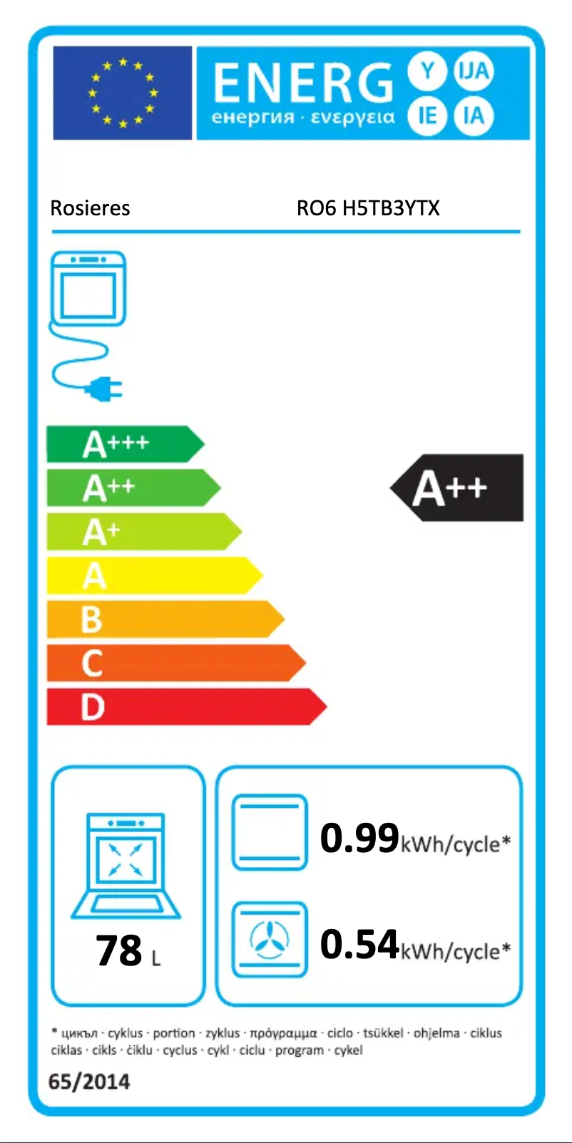 Page 1 of the manual Energy Label Rosieres RO6 H5TB3YTX
