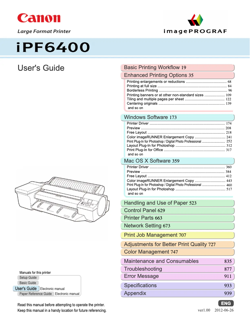 Page 1 of the manual User Manual Canon imagePROGRAF iPF6400SE