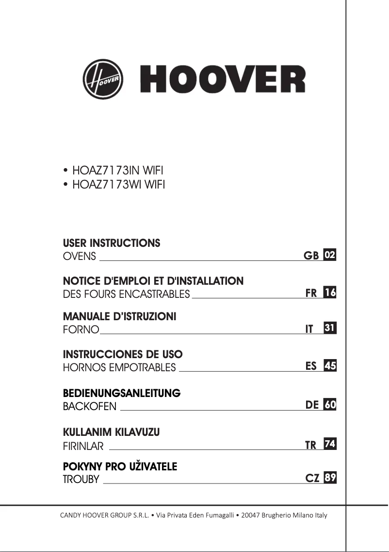 First page image of the manual for HOAZ7173WIWF